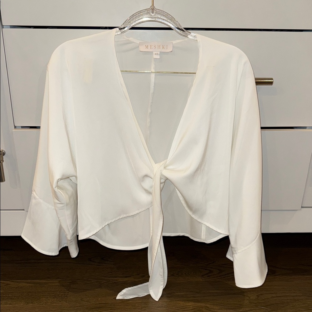 Meshki Elegant White Tie-Front Blouse